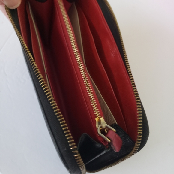 Prada Long Wallet Leather Zipper Black Zip Around Italy Continental Logo Clutch - Picture 11 of 13